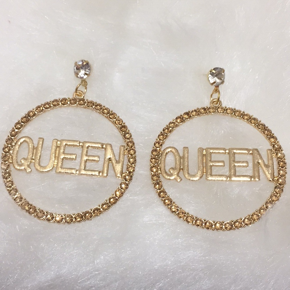 Sassy Gold Rhinestone Hoops Queen Earrings